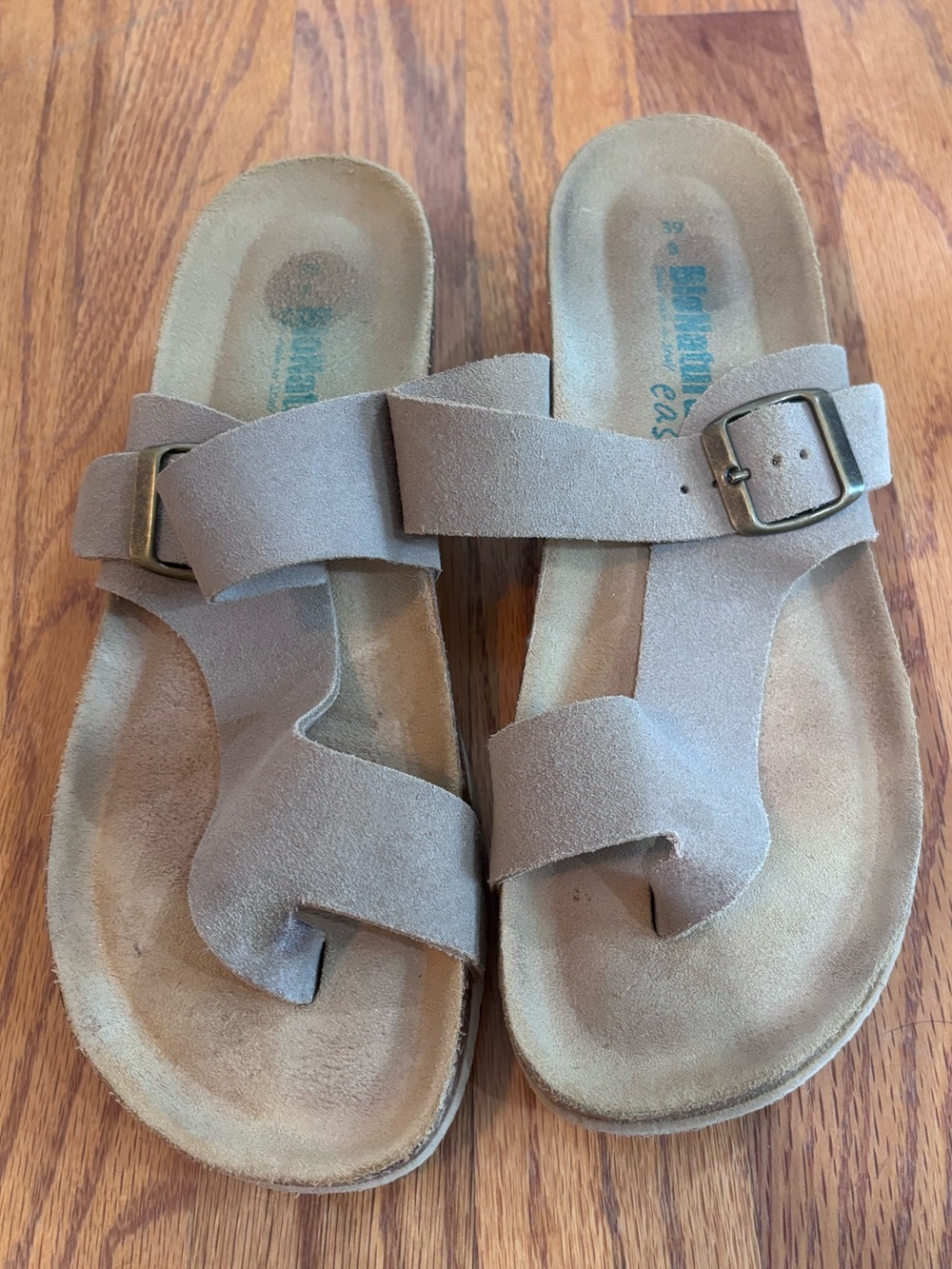 BioNatura Easy Taupe Suede Leather Buckle Strap Slip On Comfort Sandals 8